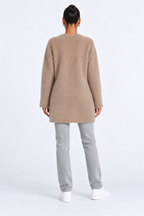 Elegant knitted cardigan — khaki-back studio view