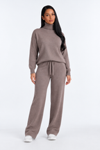 Brown knitted set — front studio view