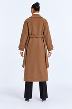 Long wool coat — brown-back studio view