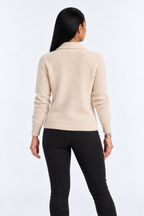 Stylish knitted cardigan — beige-back studio view