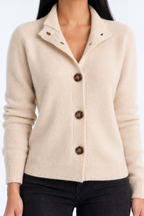 Stylish knitted cardigan — beige-detail studio view