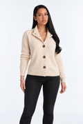 Stylish knitted cardigan — beige-front studio view