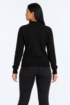 Stylish knitted cardigan — black-back studio view