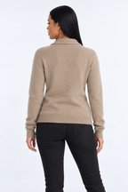 Stylish knitted cardigan — khaki-back studio view