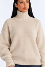 Knitted turtleneck — beige-detail studio view