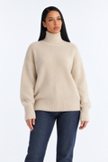 Knitted turtleneck — beige-front studio view