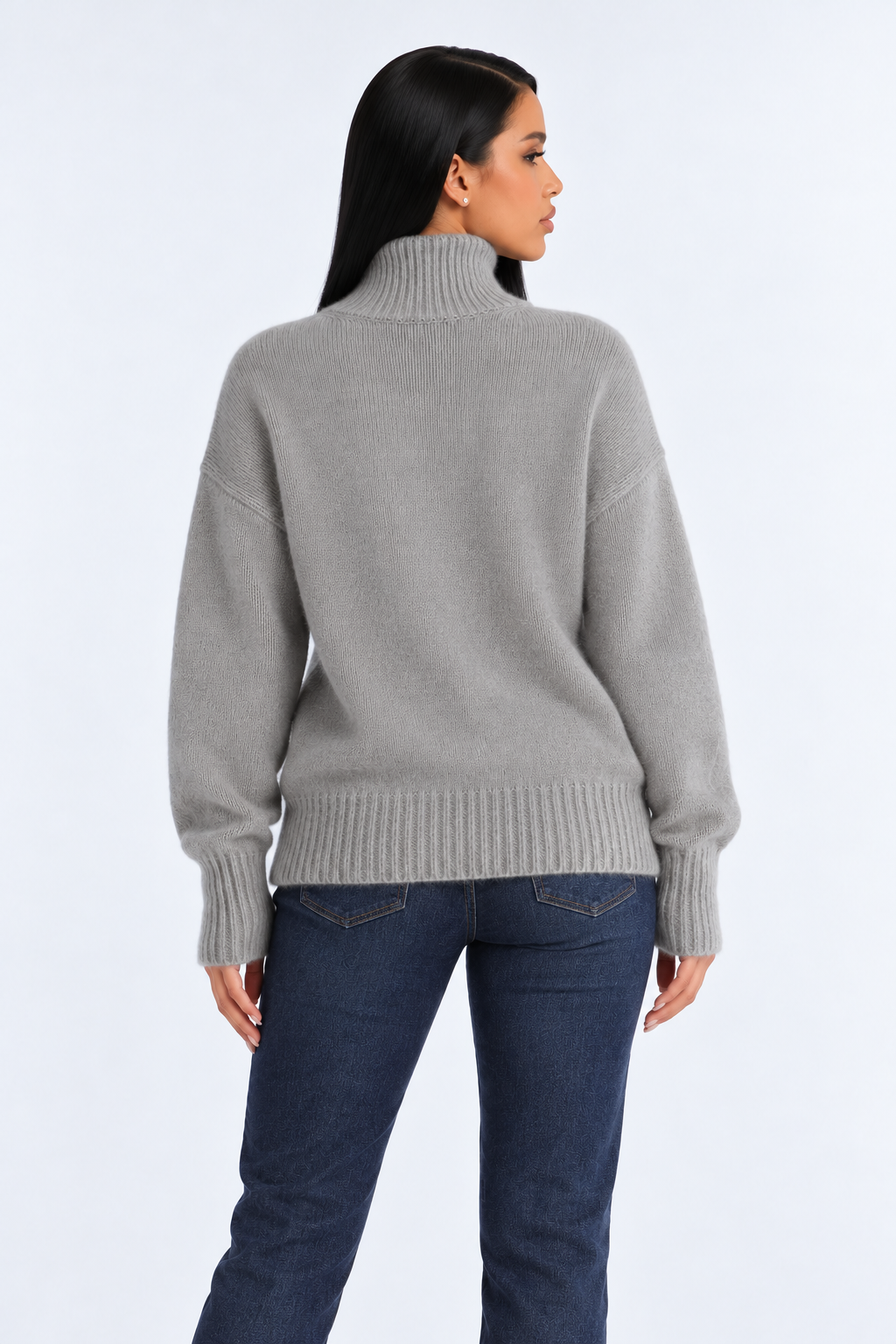 Knitted turtleneck — gray-back studio view