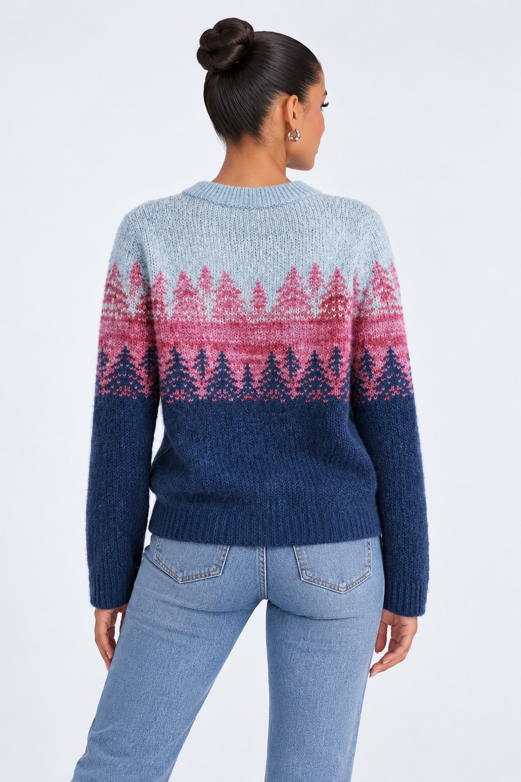 Retro Knitted Sweater for Women - blue back - studio