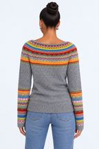 Retro Knitted Sweater for Women - gray orange red back - studio