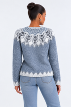 Retro Knitted Sweater for Women - light blue back - studio