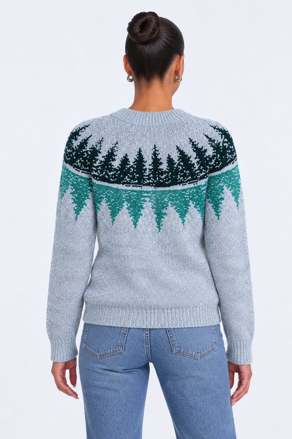 Retro Knitted Sweater for Women - light blue tree back - studio