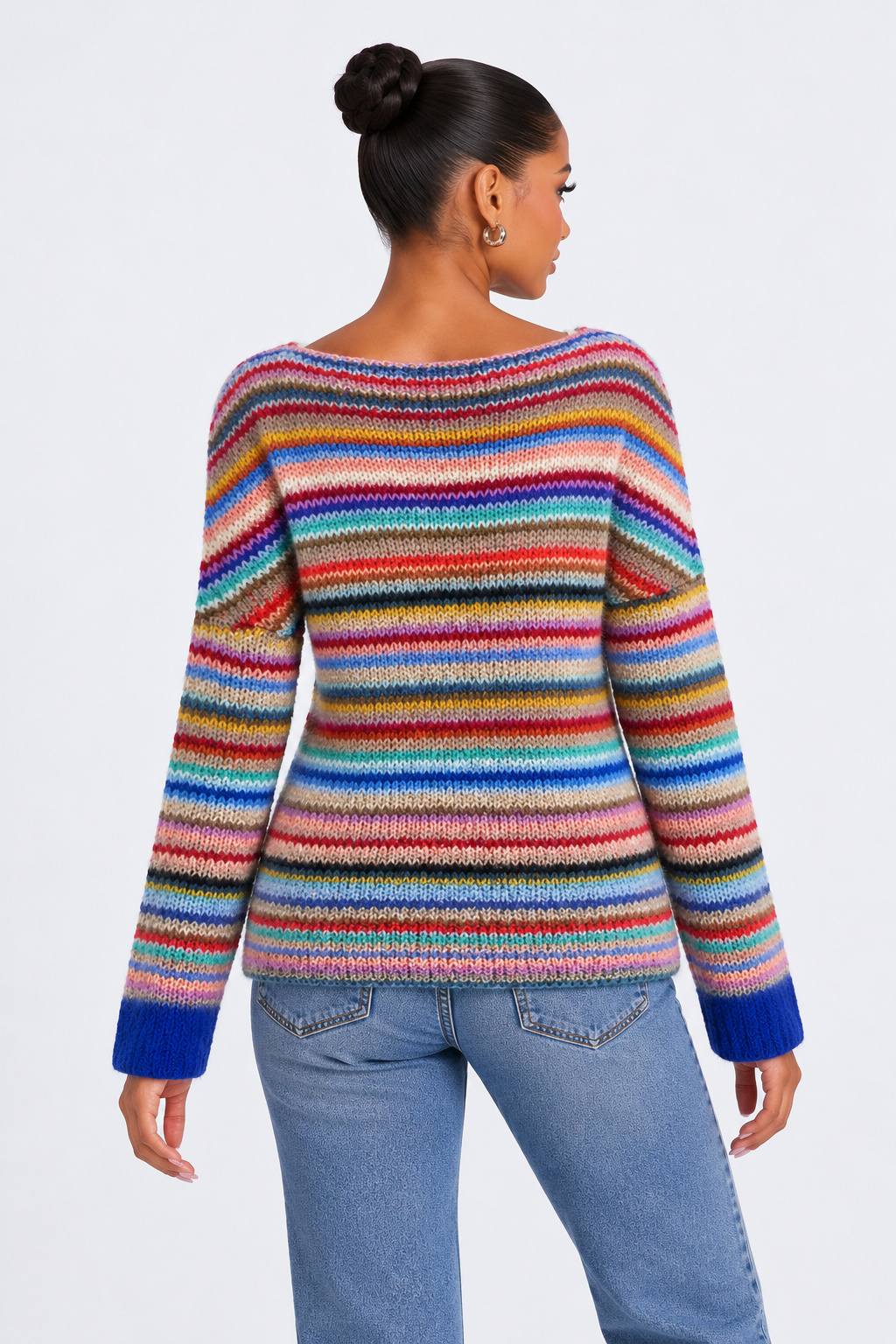 Retro Knitted Sweater for Women - pink blue yellow back - studio