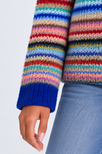 Retro Knitted Sweater for Women - pink blue yellow detail - studio