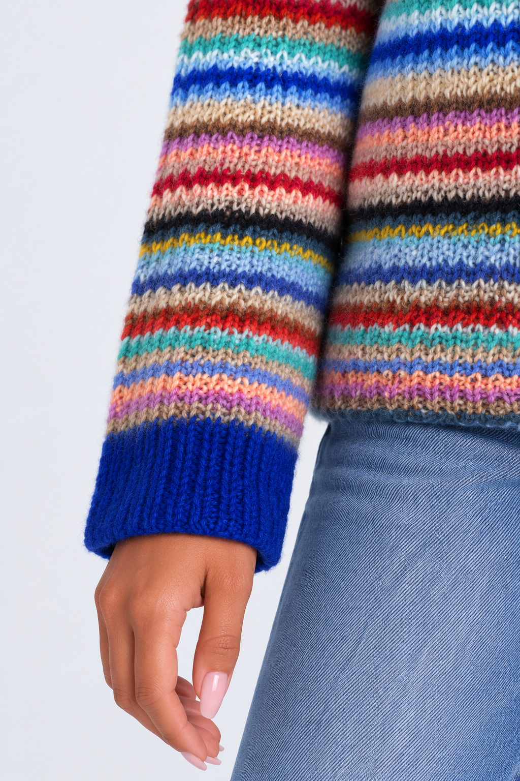 Retro Knitted Sweater for Women - pink blue yellow detail - studio
