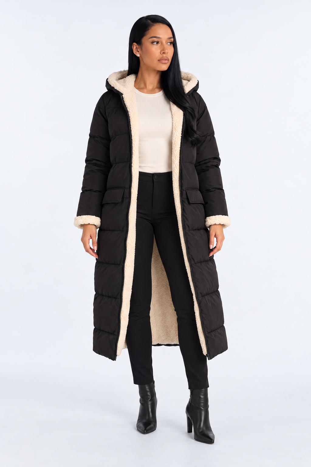 Reversible Winter Jacket for Women - black front - studio