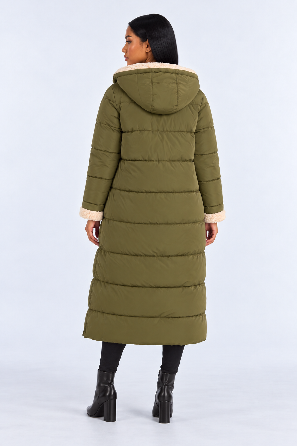 Reversible Winter Jacket for Women - green back - studio